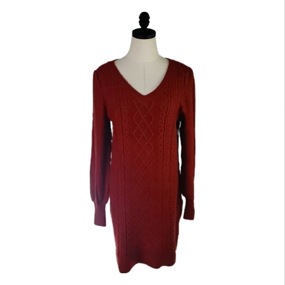 Permanent Cable Knit Sweater Dress Cotton Blend Size M
